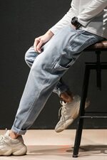 2021马切达春季日系大码男宽松纯色九分裤牛仔裤K295-P55，男装牛仔裤，电商A001