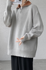 8XL-M立领半拉链毛衣男大码慵懒风宽松日系针织衫外套MY19002P78，男装针织衫/毛衣，电商B312