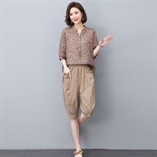 夏季纯苎麻上衣裤子两件套2022年夏季女款中年妈妈时尚套装，女装套装/套裙，忆绮罗