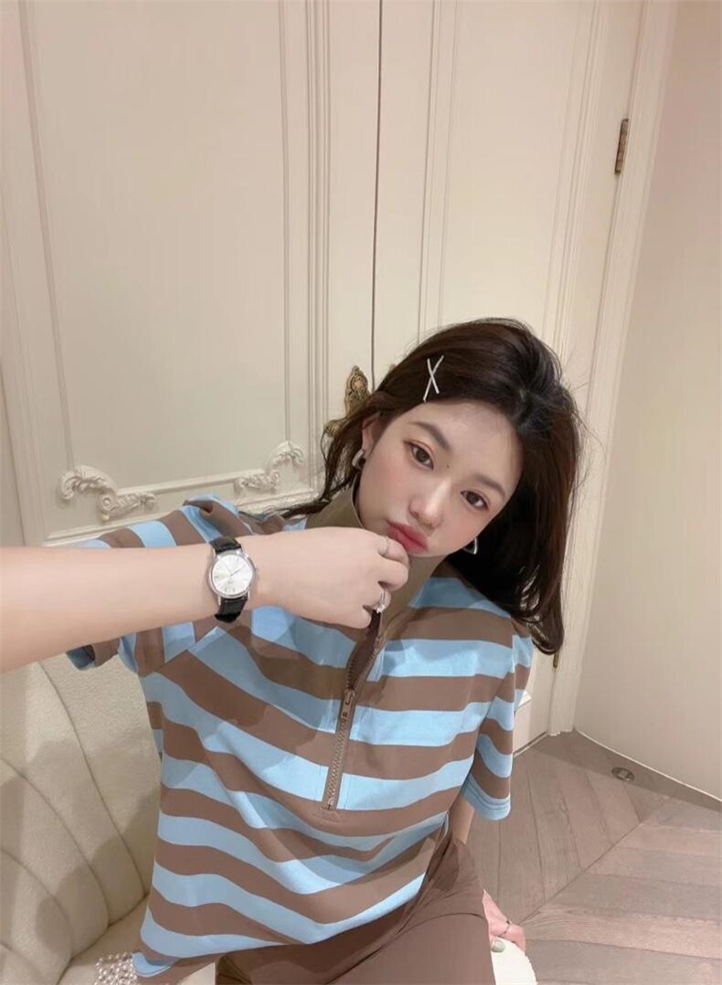 夏季基础款条纹poloT，其它，唇蔻