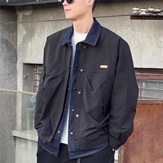 假两件翻领棉服男冬季牛仔拼接工装外套青年痞帅宽松休闲加厚棉衣，男装棉衣，星座218-1（原230）
