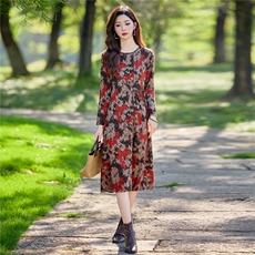 水衣源2408款针织提花中长款宽松连衣裙妈妈装，女装连衣裙，水衣源