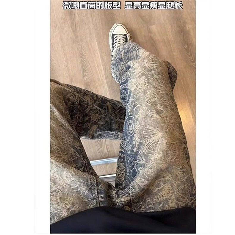 满印提花牛仔裤美式高街drill裤子cleanfit直筒微喇裤LB00699-p50,男装牛仔裤,星座1008