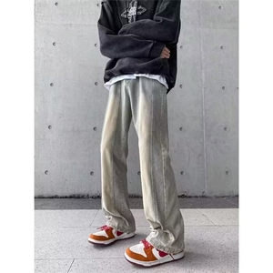 美式vibe水洗做旧黄泥染牛仔裤男女潮牌微喇直筒长裤S757 P43图片
