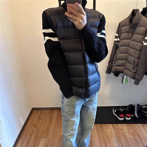 冬季休闲风针织拼接排骨羽绒服男立领加厚保暖棉衣情侣防寒棉外套图片