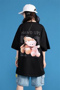 夏季可爱小熊印花中性风四色宽松T恤 A071-5505-P25（控38）图片