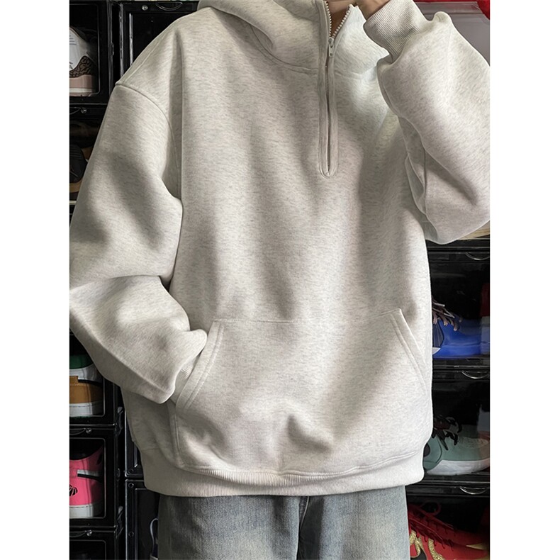 抖音得物高品质二开25秋冬美式重磅宽松纯色连帽拉链高领卫衣W65，男装卫衣，电商A486