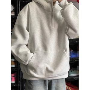 抖音得物高品质二开 25秋冬美式重磅宽松纯色连帽拉链高领卫衣W65,男装卫衣,电商A486