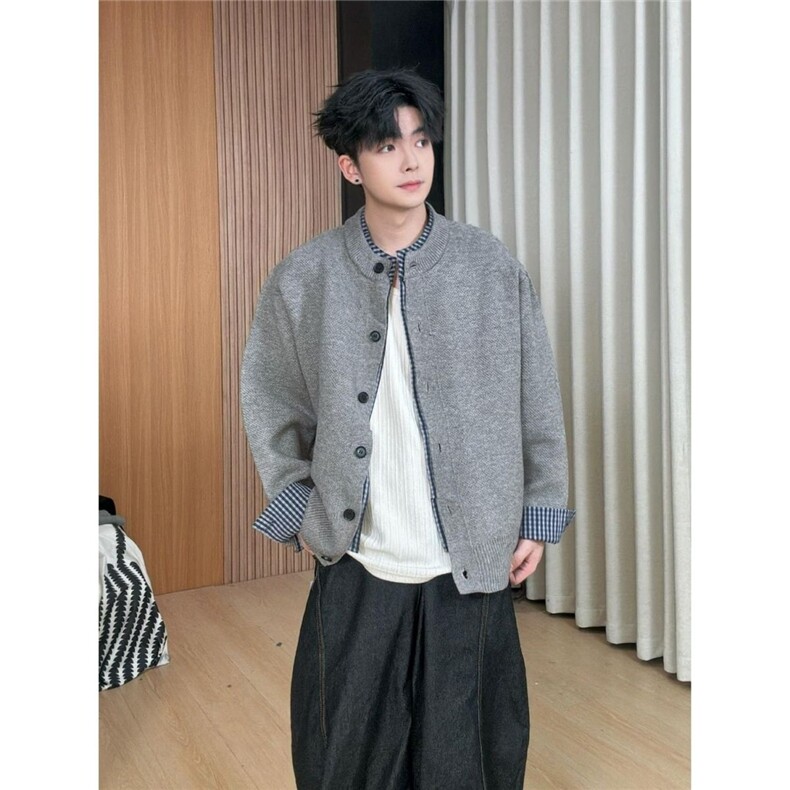1506/QFMY040/P80设计针织外套男士高级感潮牌拼接撞色开衫毛衣,男装针织衫/毛衣,星座1506