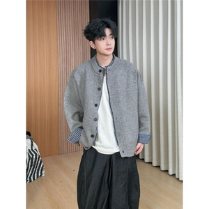 1506/QFMY040/P80设计针织外套男士高级感潮牌拼接撞色开衫毛衣