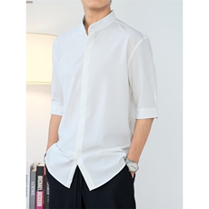 春夏新款立领纯色宽松半袖上衣夏季百搭衬衫-CS106-网络图，男装T恤，星座1002-2