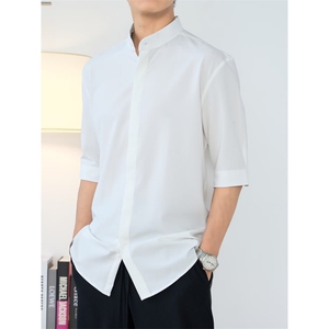 春夏新款立领纯色宽松半袖上衣夏季百搭衬衫-CS106-网络图图片