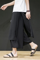 2025夏季风新款两片式休闲宽松裤九分裤黑色K129-P70，男装休闲裤，电商B277A（原A068）