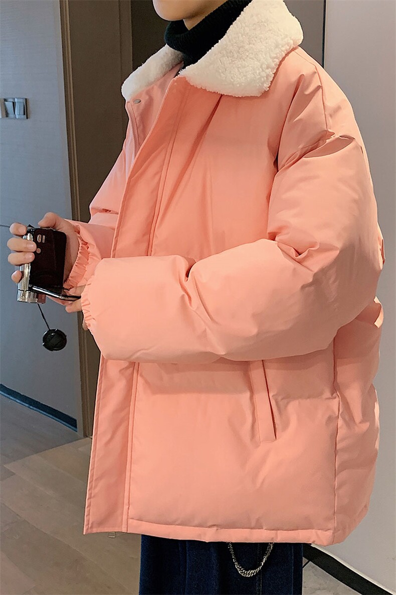 2023冬季男士羊羔毛翻领棉衣男纯色港风面包服棉服A071-Y277-P115，男装棉衣，电商A071