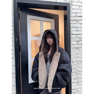 两面穿现货重磅短款座山雕棉衣男女双面穿毛毛绒棉服加厚外套图片