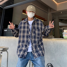 格子衬衫男长袖韩版潮流学院风痞子帅2025春季ins外套CY1045-P32，男装衬衫，星座412-3
