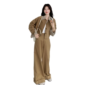 新款！大量！格子拼接工装阔腿裤两件套2C133-8975-P195-K268图片