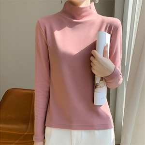时尚女士德绒加厚保暖半高领长袖上衣 超柔双面磨毛显瘦打底衫图片
