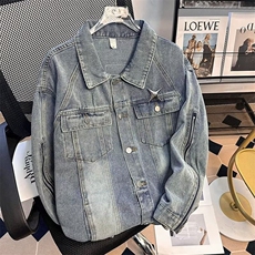 JK8609-P59美式复古水洗牛仔外套男春季设计感潮牌高街情侣宽松，男装工装外套，电商B323A