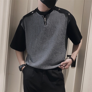 8910/P58控78夏季小众高级感金属装饰男士短袖t恤百搭半截袖男灰1图片