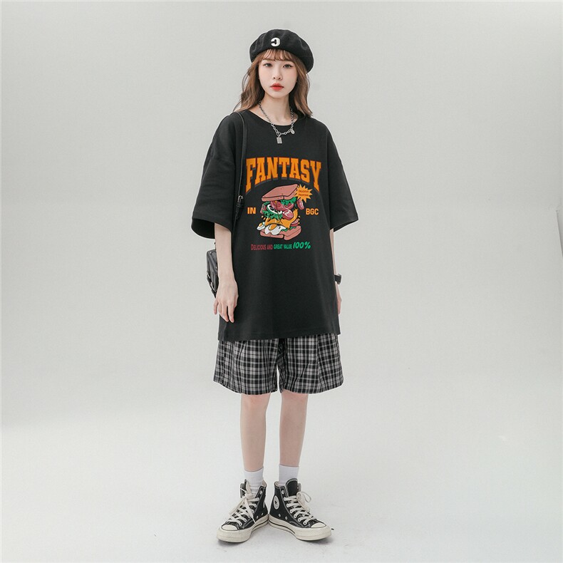 中性风新款夏季时尚卡通印花圆领宽松100棉短袖T恤T1157P25控38,男装T恤,A247A