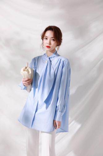 现货阔版设计师款纯棉衬衫进口面料商场品质，女装衬衫，澄华