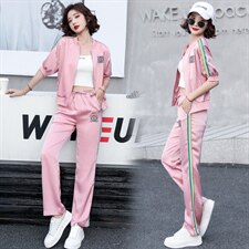 2021年夏季华尔缎套装条纹拼接休闲时尚，女装套装/套裙，韩蜜菓