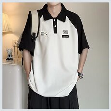 C305-P30夏季新款撞色polo衫短袖男美式复古ins五分袖t恤上衣，男装Polo衫，星座512-6