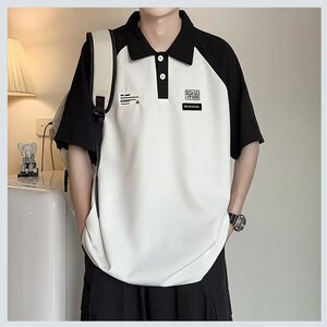 C305-P30 夏季新款撞色polo衫短袖男美式复古ins五分袖t恤上衣图片