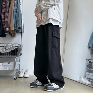 纯色工装裤男时尚潮牌简约宽松直筒百搭大口袋休闲长裤子HR31/P50图片