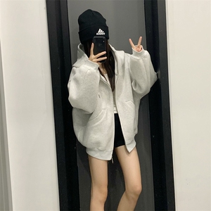 抖音得物高品质 26春装美式高街重磅宽松结构高领连帽卫衣外套W60图片