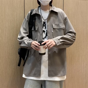 秋简约纯色宽松长袖衬衫男士衣服工装纯C033-P42图片