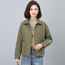 全年备货不下架2023新款菱格夹棉外套短款棉衣，女装棉衣/棉服，忆绮罗