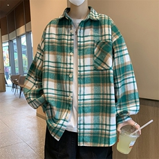 A720-P40秋季新款长袖格子衬衫男士潮流宽松休闲衬衣外套男，男装衬衫，星座512-6