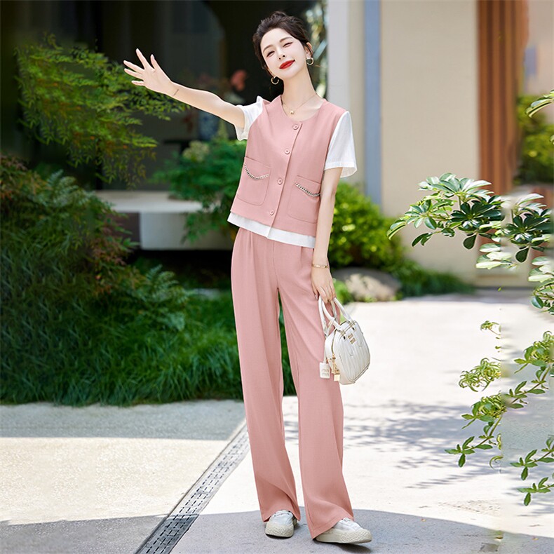 欧货漂亮时尚套装女夏洋气减龄显瘦遮肉2024新款气质阔腿裤两件套,女装套装/套裙,韩美纤衣