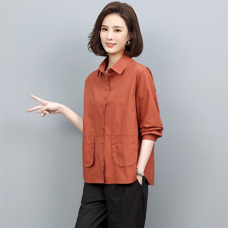 2022年春秋季新款潮韩版衬衫女长袖宽松显瘦单排扣开衫衬衣女棉，女装衬衫，忆绮罗