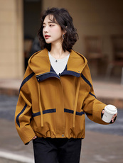 自留款推荐~撞色连帽短外套女2025春秋拼接时尚潮流休闲气质上衣，女装短外套，靓衣阁