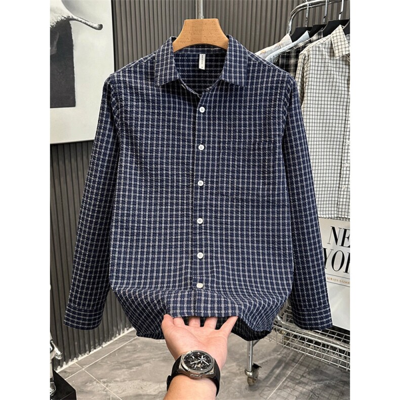 长袖衬衫男士春秋季格子时尚百搭文艺休闲宽松上衣外套衫DX26P45,男装衬衫,星座1013-5