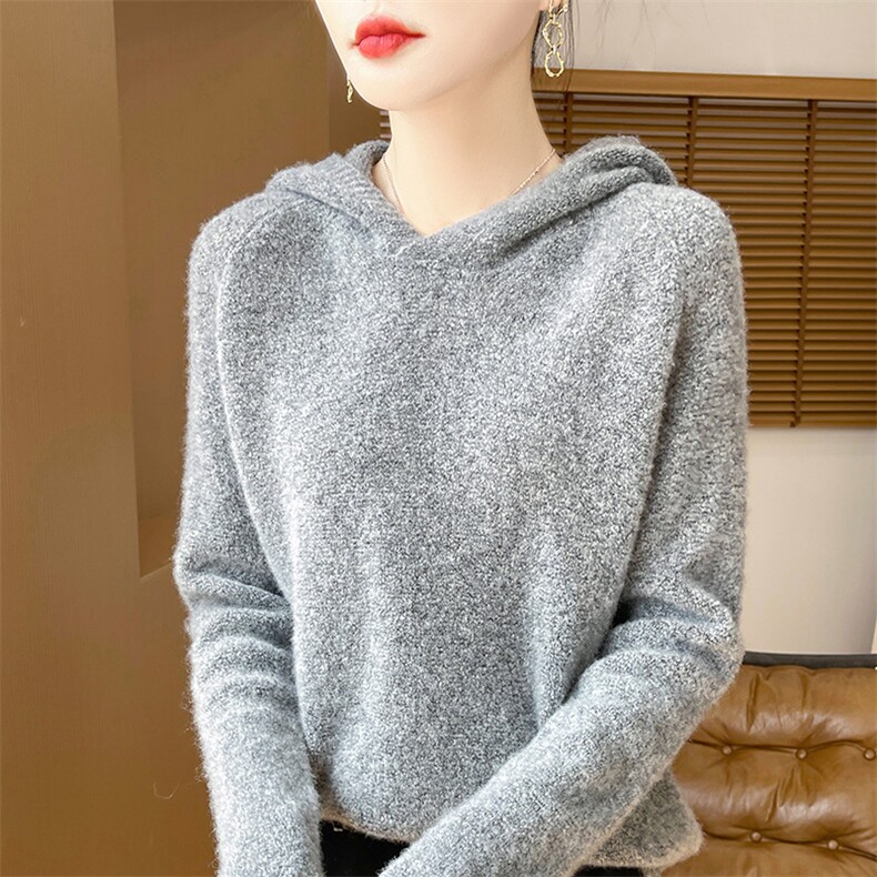 时尚保暖连帽羊毛衫韩版修身显瘦秋冬女装毛衣,女装羊毛衫,片语羊绒