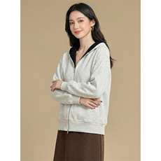 双拉链头重磅420克卫衣撞色连帽开衫美式情侣外套WY5816P52，女装短外套，电商A178