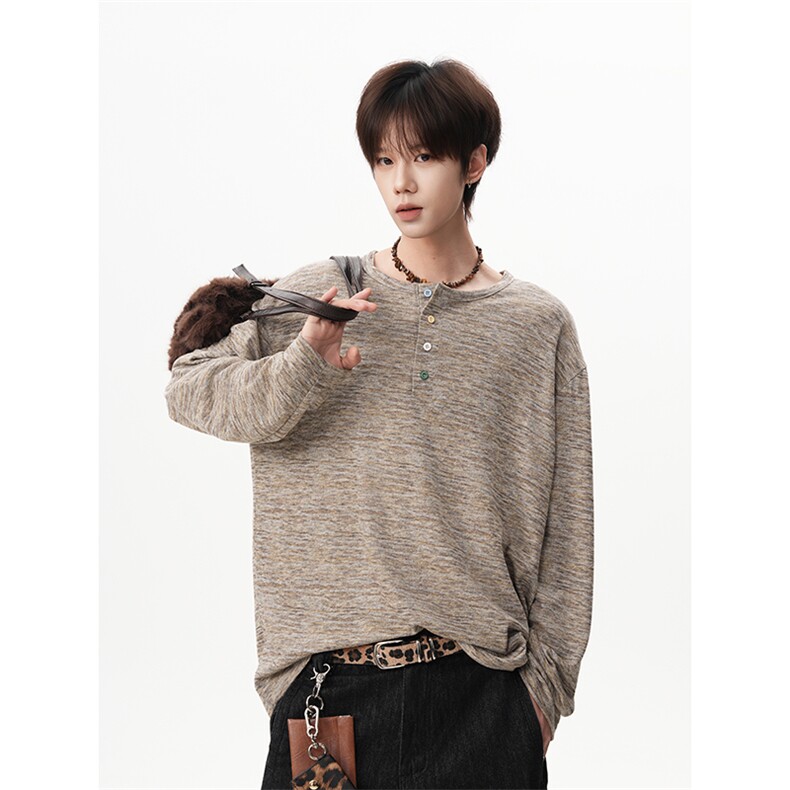 ins街头潮酷杂色感复古长袖T恤休闲oversize上衣HY901TP38控68，男装T恤，电商A102B