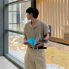 竖条纹短袖衬衫夏季2025新款日系设计感宽松半袖上衣TA192-P30，男装T恤，星座208-5