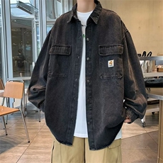A960-P58春秋季水洗牛仔外套男美式复古潮牌ins宽松工装夹克，男装衬衫，星座512-6