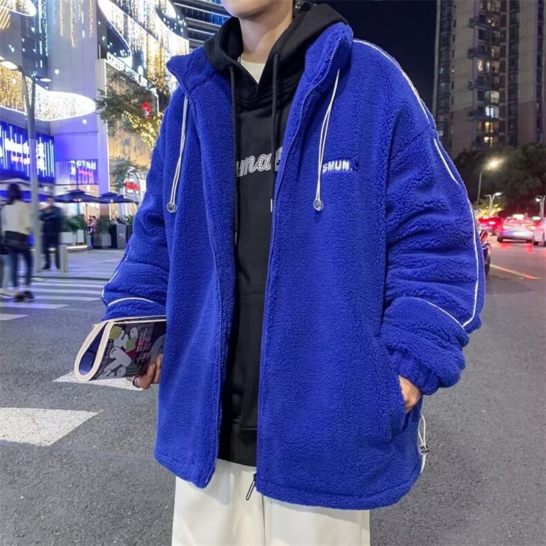 冬季港风宽松连帽服羊羔绒服男加厚保暖情侣装外套W6542-P58,男装棉衣,星座512-3