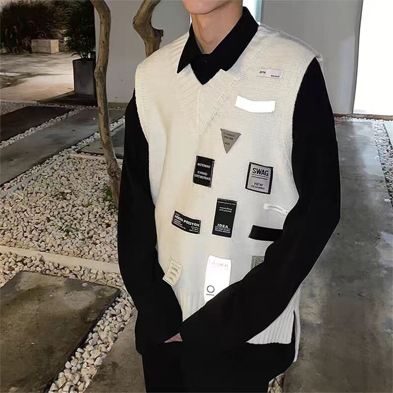 韩系标签V领马甲情侣无袖坎肩毛衣背心潮T825-特P60,男装背心/马甲,星座1501