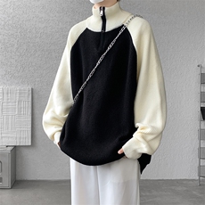 8XL-M半拉链立领毛衣外套男针织衫慵懒拼接插肩袖线衣MY19001P78，男装针织衫/毛衣，电商B312
