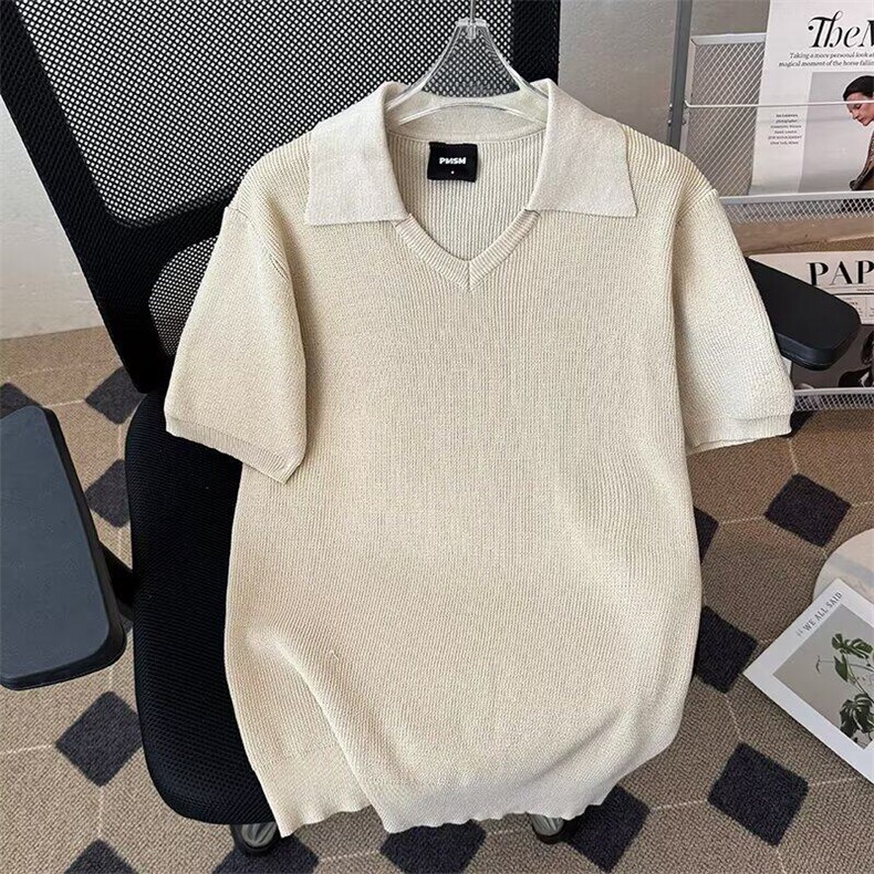 老钱风针织短袖polo衫男夏季美式复古高级感t恤cleanfit凉感半袖,男装T恤,星座410-6（原星座1304-1）