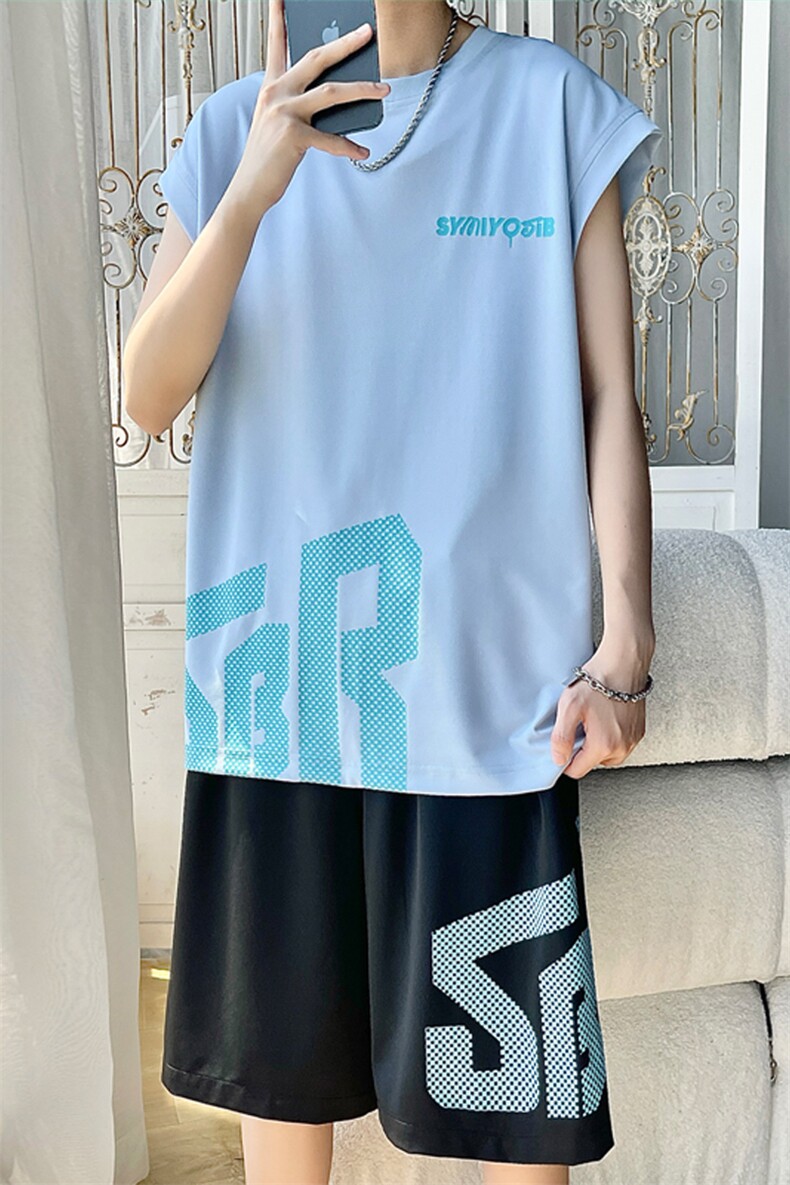 2025夏季新款旋律风车大码冰丝短袖套装M-5XHQ25688-P55,男装休闲套装,电商A022