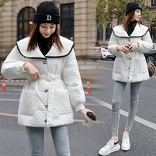 2021新款羽绒服女轻薄中长款菱形格翻领韩版宽松时尚白鸭绒外套，女装羽绒服，曼娅璐