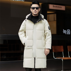 ZMS-M18022新款冬季男士白鸭绒羽绒服连帽保暖外套修身中长款大衣